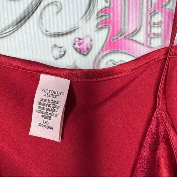 Victoria secret tank top lacie shimmer shiny silky Red Satin Lace Trim Cami Top - Picture 6 of 10
